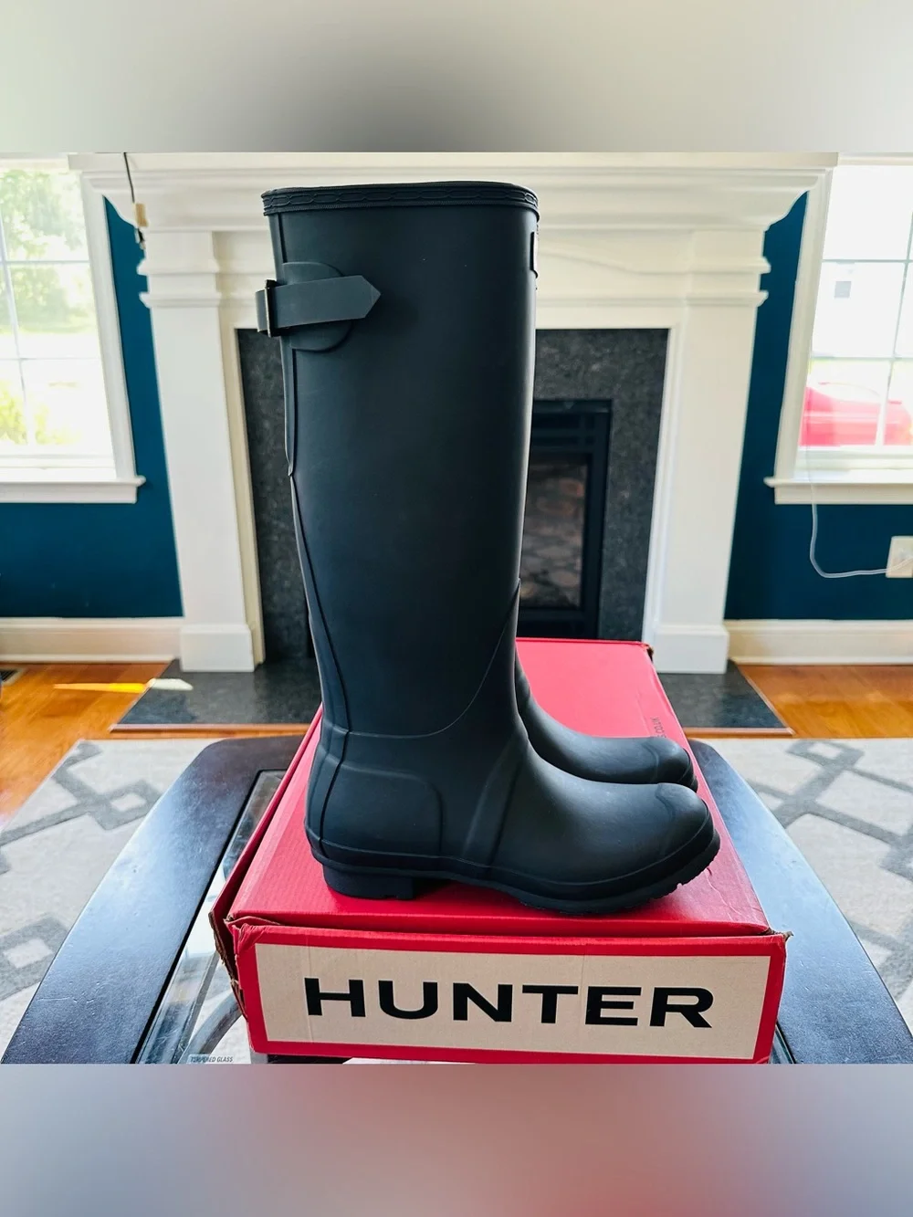 Hunter Original Tall Back Adjustable Rain Boots Navy US 7 EU 38 UK 5 WFT1001RMA